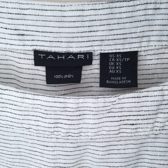 TAHARI XS WHITE LINEN NAUTICAL SKINNY STRIPE TOP - Picture 6 of 6